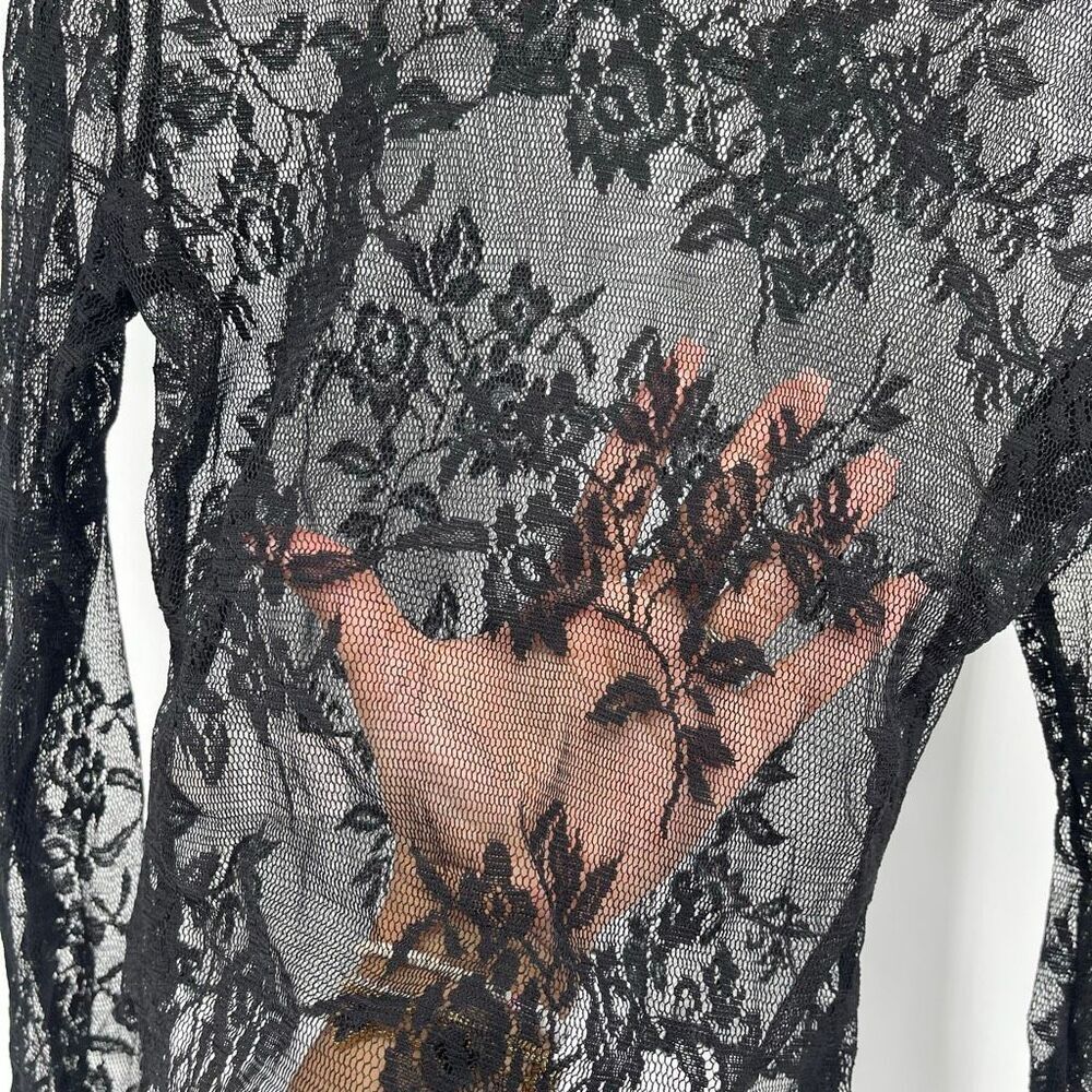 SHEIN Medium Black Sheer Floral Lace Layering Top Scalloped Mesh Y2K - Picture 12 of 13